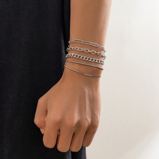 European and American cross-border simple five-piece bracelet men's hip hop niche metal chain set multi-layer chain simple bracelet
