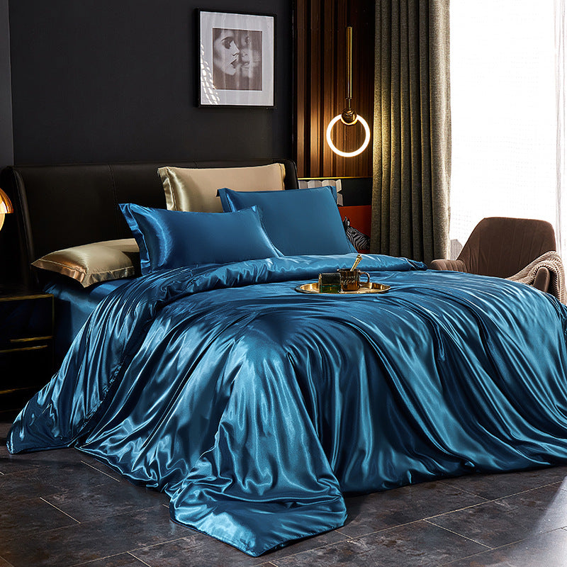 Luxury silk four-piece set double-sided mulberry silk satin quilt cover ice silk silk sheets bedding wholesale