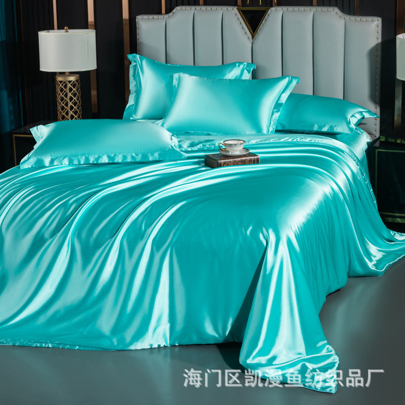 European-style satin four-piece set, Nantong City home textile wholesale, solid color silk silk duvet covers, bed sheets, covers, bedding