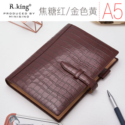 r.king Pinshi B5A5 loose-leaf crocodile pattern cowhide handbook, leather note, office stationery, business notebook