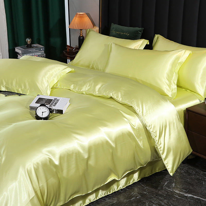 Luxury silk four-piece set double-sided mulberry silk satin quilt cover ice silk silk sheets bedding wholesale