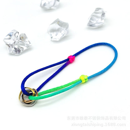 Creative hand-woven three-color three-ring big brand peripheral high-quality square titanium steel bracelet manufacturer wholesale bracelet