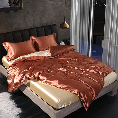 Luxury silk four-piece set double-sided mulberry silk satin quilt cover ice silk silk sheets bedding wholesale