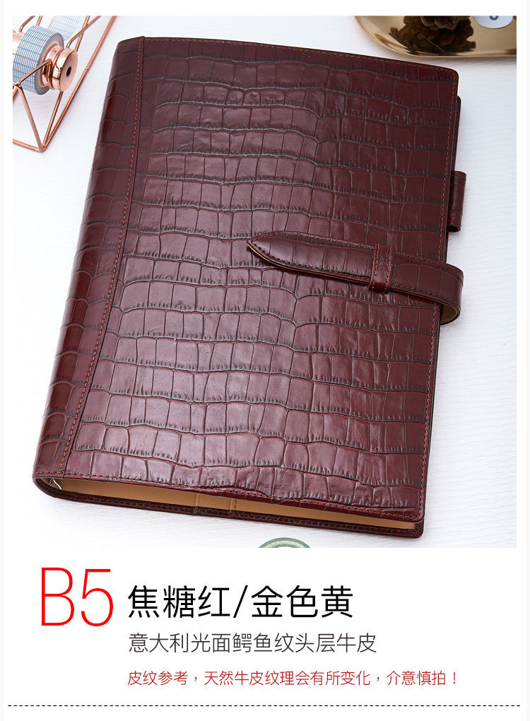 r.king Pinshi B5A5 loose-leaf crocodile pattern cowhide handbook, leather note, office stationery, business notebook