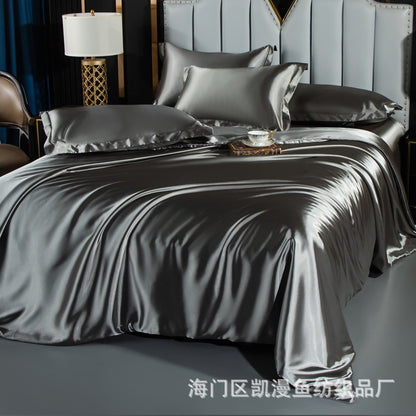 European-style satin four-piece set, Nantong City home textile wholesale, solid color silk silk duvet covers, bed sheets, covers, bedding