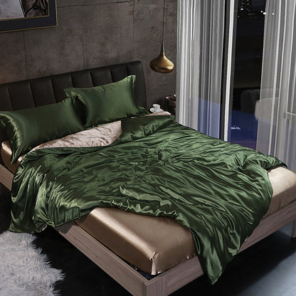 Luxury silk four-piece set double-sided mulberry silk satin quilt cover ice silk silk sheets bedding wholesale