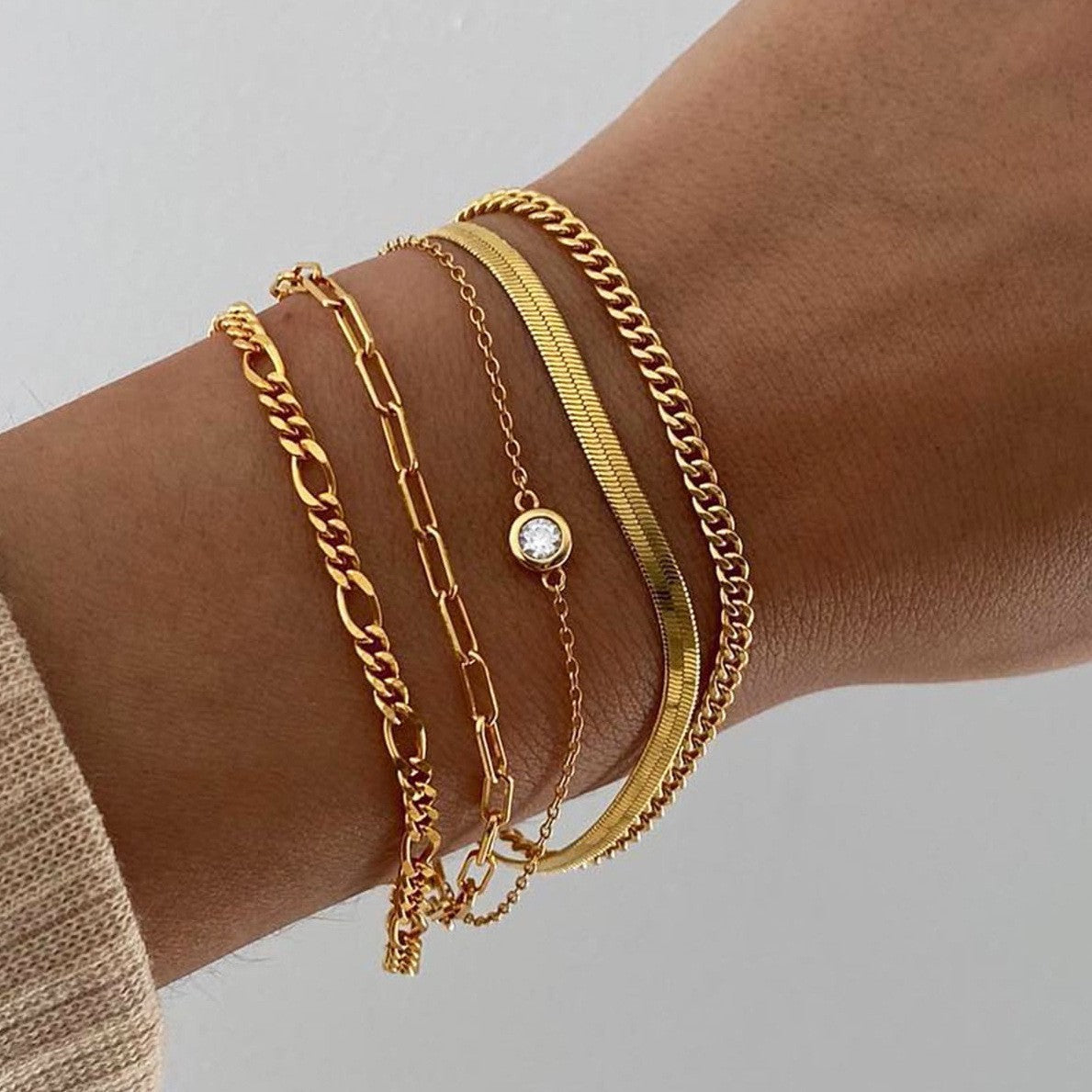 European and American cross-border simple five-piece bracelet men's hip hop niche metal chain set multi-layer chain simple bracelet