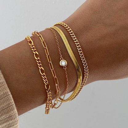 European and American cross-border simple five-piece bracelet men's hip hop niche metal chain set multi-layer chain simple bracelet