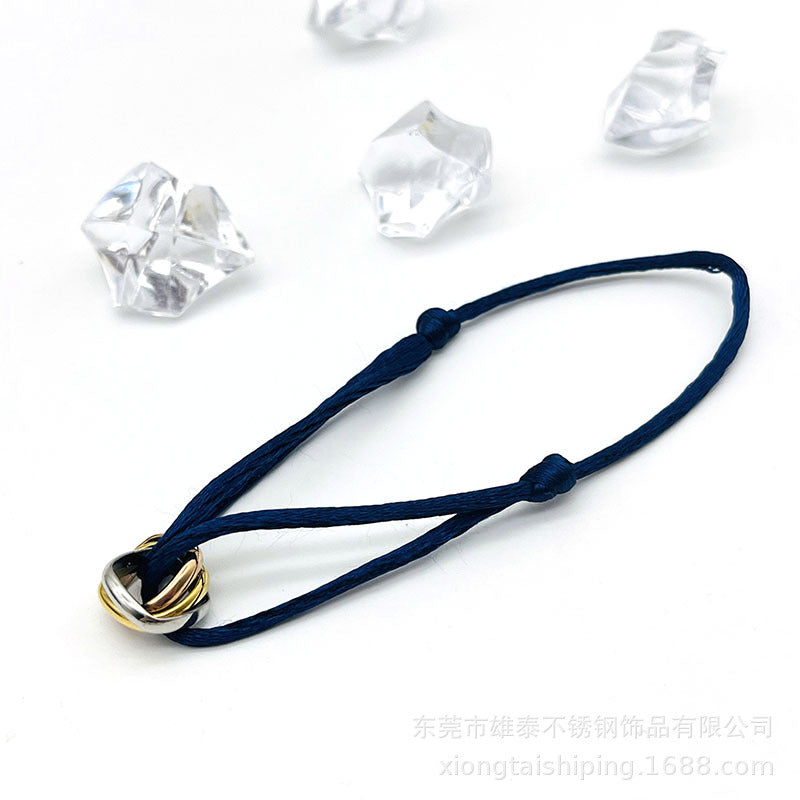 Creative hand-woven three-color three-ring big brand peripheral high-quality square titanium steel bracelet manufacturer wholesale bracelet