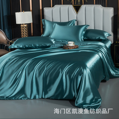 European-style satin four-piece set, Nantong City home textile wholesale, solid color silk silk duvet covers, bed sheets, covers, bedding
