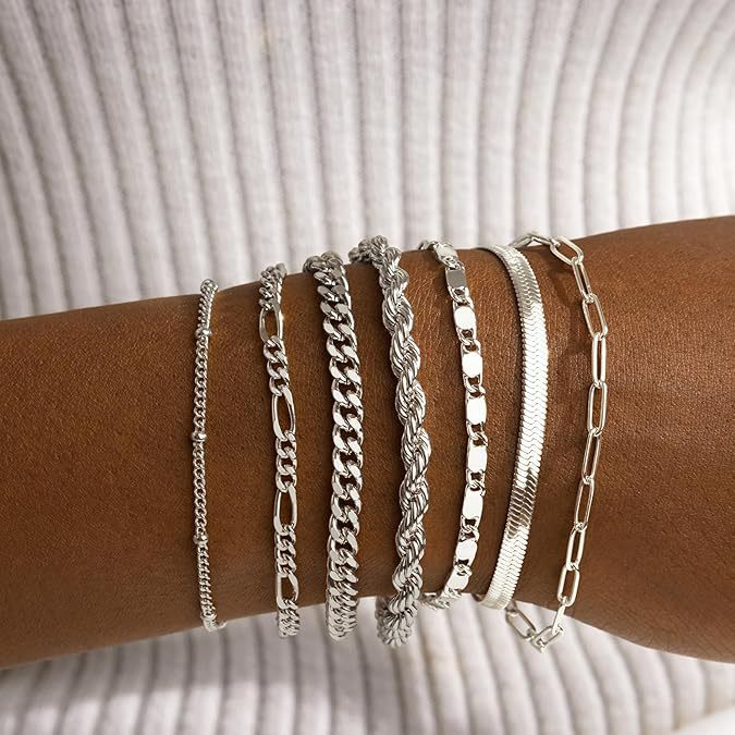 European and American cross-border simple five-piece bracelet men's hip hop niche metal chain set multi-layer chain simple bracelet