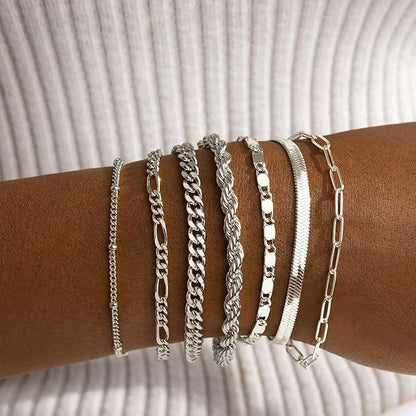 European and American cross-border simple five-piece bracelet men's hip hop niche metal chain set multi-layer chain simple bracelet