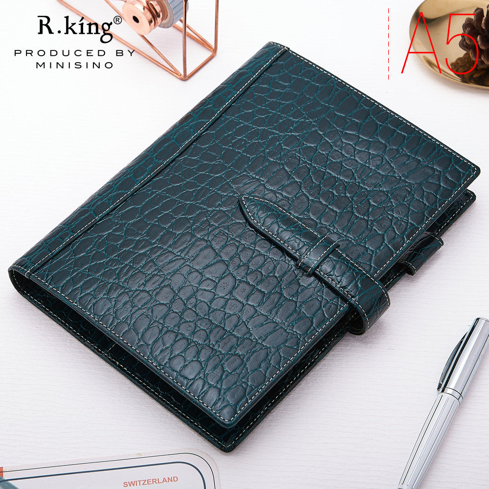 r.king Pinshi B5A5 loose-leaf crocodile pattern cowhide handbook, leather note, office stationery, business notebook