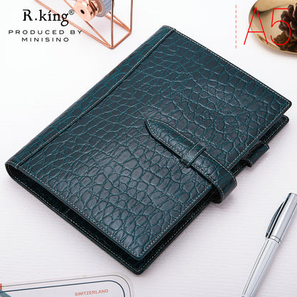 r.king Pinshi B5A5 loose-leaf crocodile pattern cowhide handbook, leather note, office stationery, business notebook
