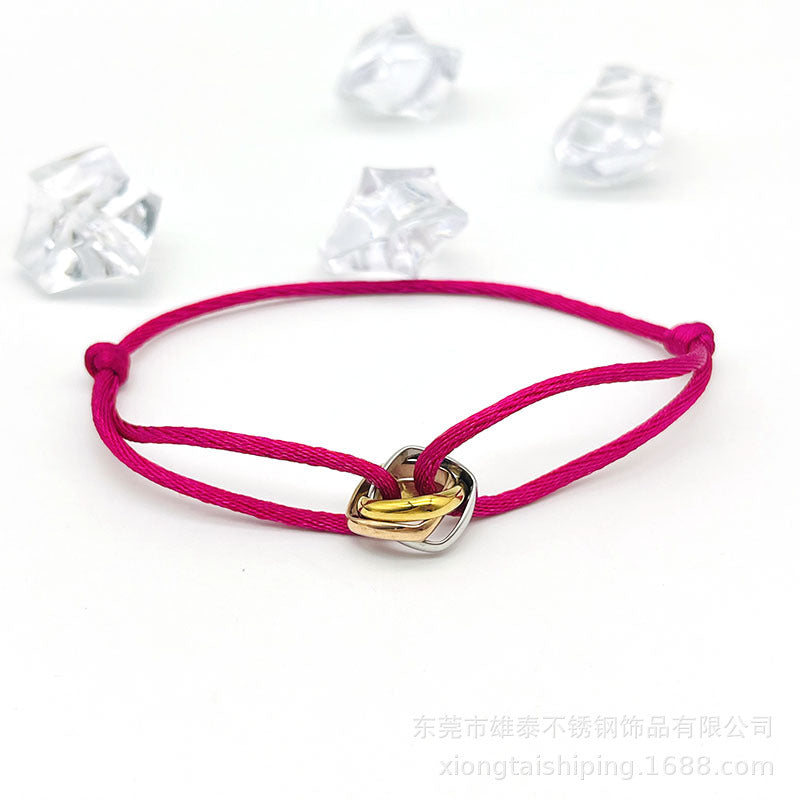 Creative hand-woven three-color three-ring big brand peripheral high-quality square titanium steel bracelet manufacturer wholesale bracelet