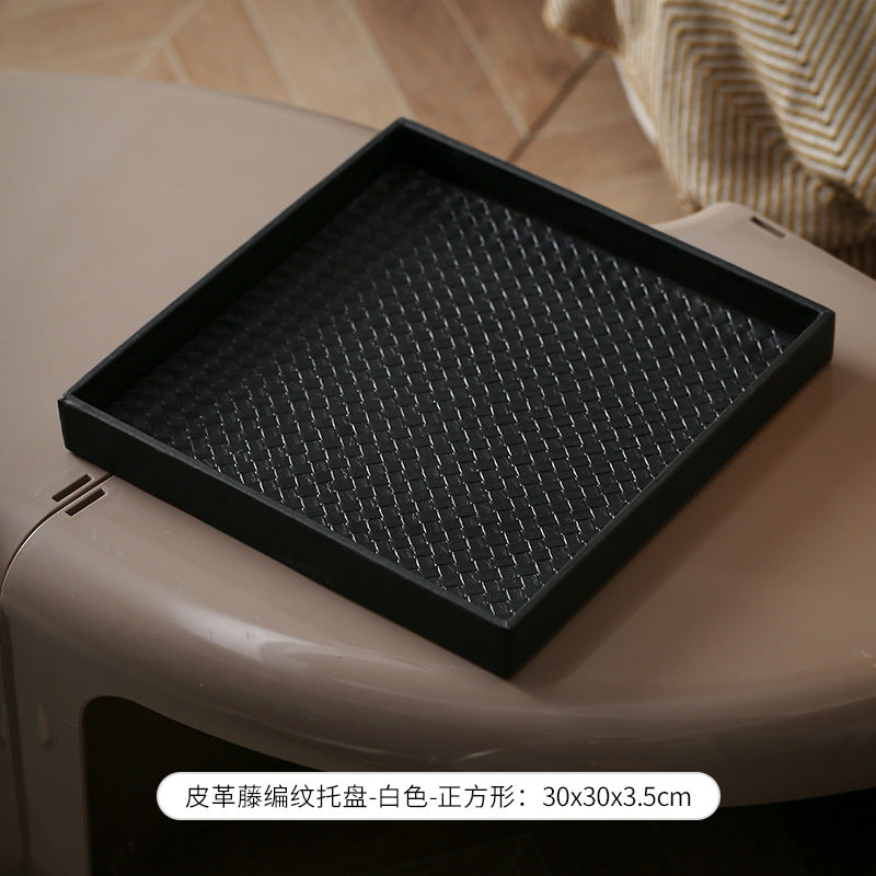 Light luxury leather pallet square living room model room high-end aromatherapy perfume cosmetics storage tray ornament