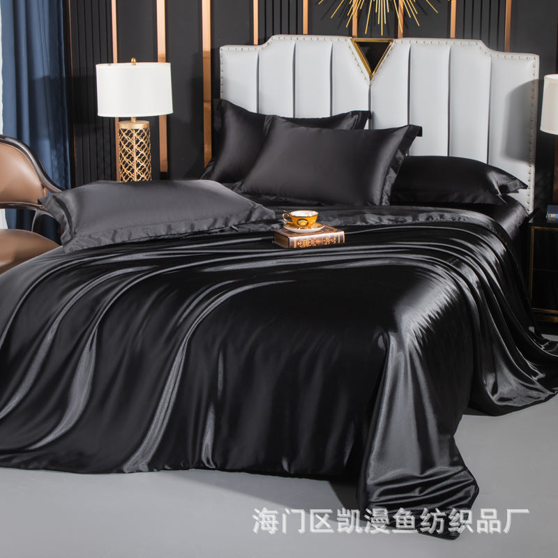 European-style satin four-piece set, Nantong City home textile wholesale, solid color silk silk duvet covers, bed sheets, covers, bedding