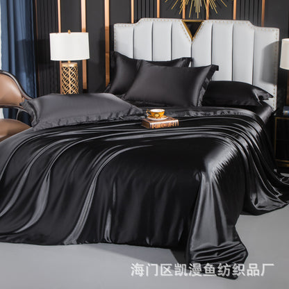 European-style satin four-piece set, Nantong City home textile wholesale, solid color silk silk duvet covers, bed sheets, covers, bedding