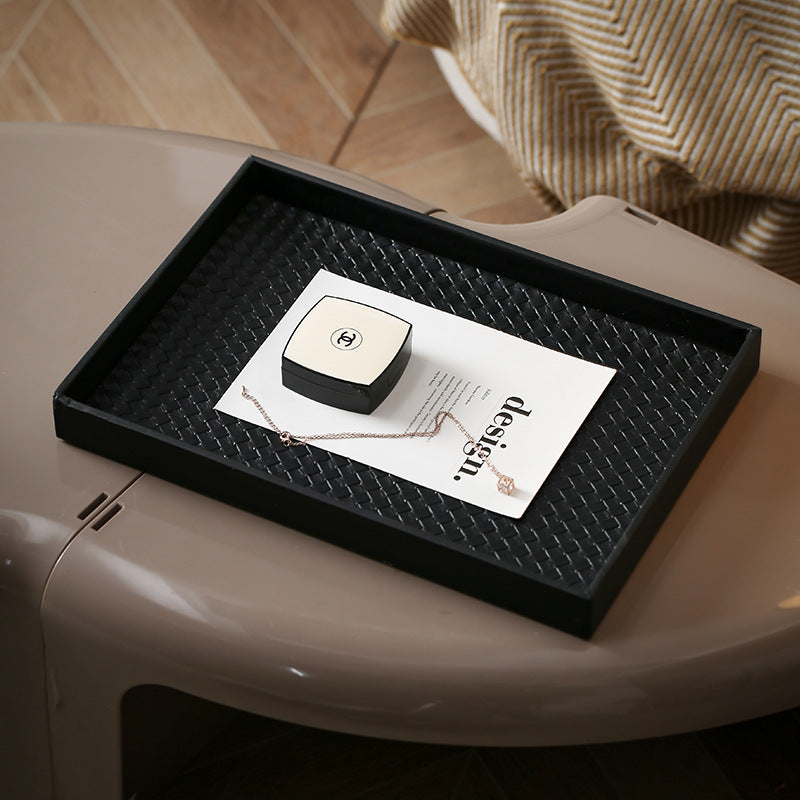 Light luxury leather pallet square living room model room high-end aromatherapy perfume cosmetics storage tray ornament