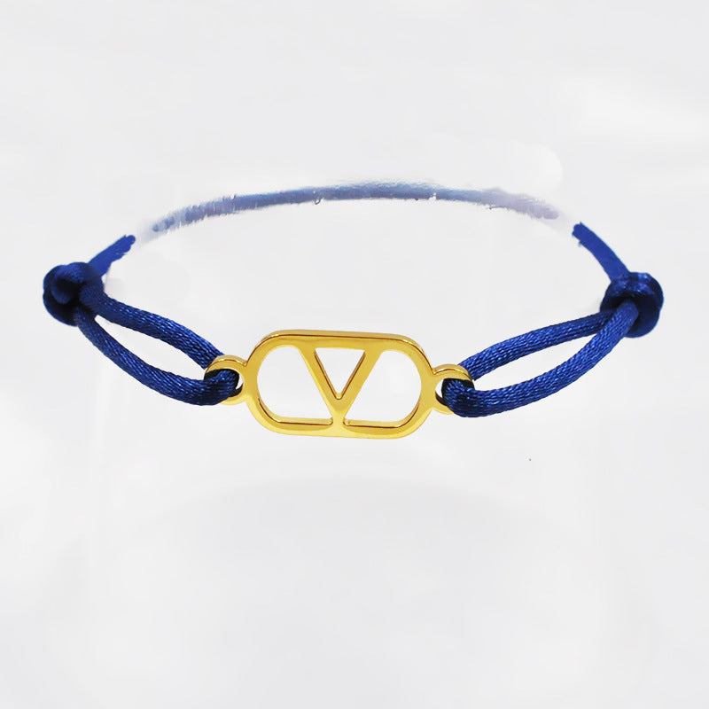 Cross-border source foreign trade hand-woven couple stainless steel Warren V bracelet hollow English letter bracelet adjustable