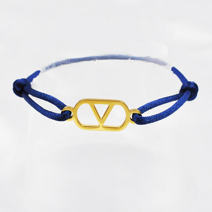 Cross-border source foreign trade hand-woven couple stainless steel Warren V bracelet hollow English letter bracelet adjustable
