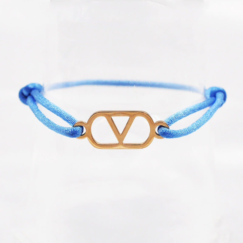 Cross-border source foreign trade hand-woven couple stainless steel Warren V bracelet hollow English letter bracelet adjustable