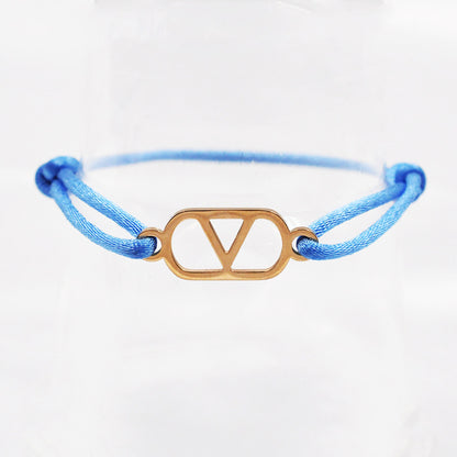 Cross-border source foreign trade hand-woven couple stainless steel Warren V bracelet hollow English letter bracelet adjustable