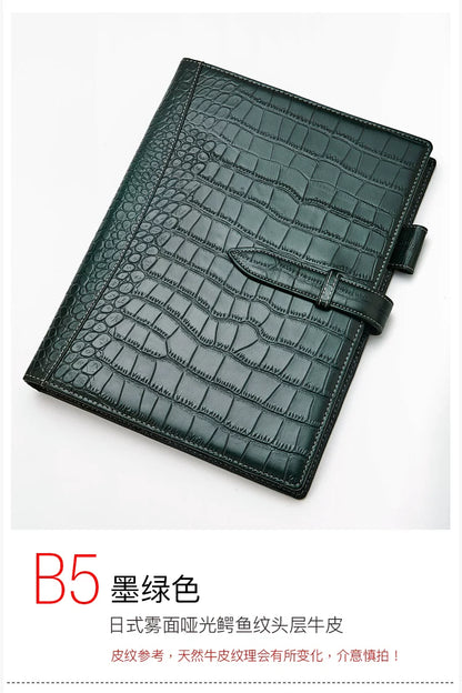 r.king Pinshi B5A5 loose-leaf crocodile pattern cowhide handbook, leather note, office stationery, business notebook