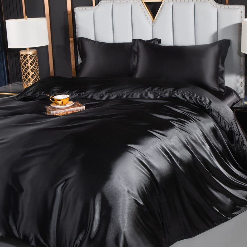 European-style satin four-piece set, Nantong City home textile wholesale, solid color silk silk duvet covers, bed sheets, covers, bedding