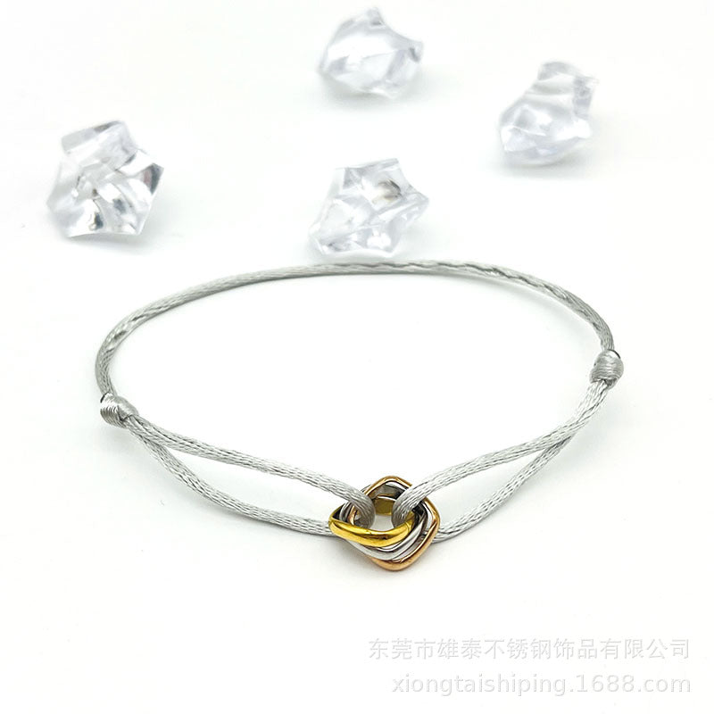 Creative hand-woven three-color three-ring big brand peripheral high-quality square titanium steel bracelet manufacturer wholesale bracelet