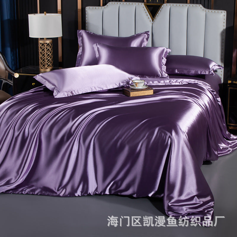 European-style satin four-piece set, Nantong City home textile wholesale, solid color silk silk duvet covers, bed sheets, covers, bedding
