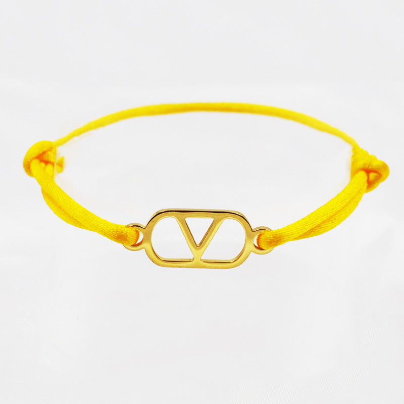 Cross-border source foreign trade hand-woven couple stainless steel Warren V bracelet hollow English letter bracelet adjustable