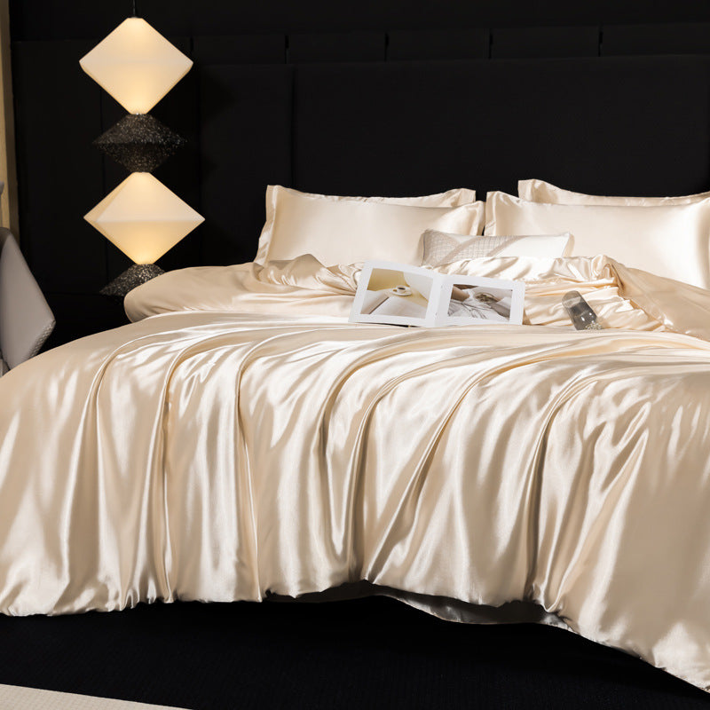 Luxury silk four-piece set double-sided mulberry silk satin quilt cover ice silk silk sheets bedding wholesale