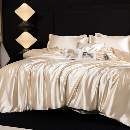 Luxury silk four-piece set double-sided mulberry silk satin quilt cover ice silk silk sheets bedding wholesale