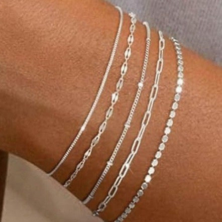 European and American cross-border simple five-piece bracelet men's hip hop niche metal chain set multi-layer chain simple bracelet