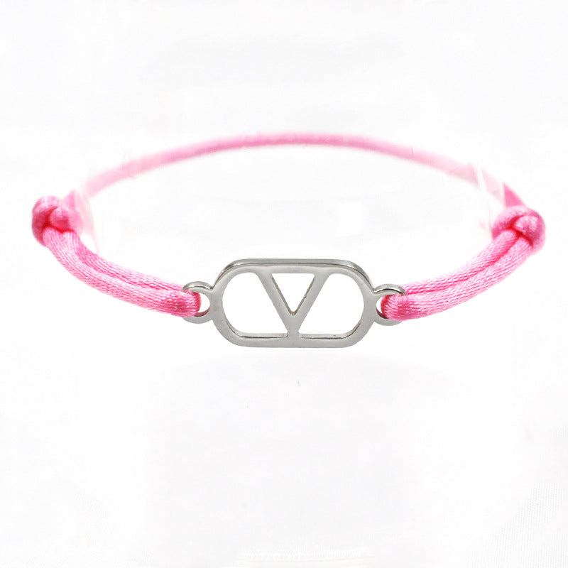 Cross-border source foreign trade hand-woven couple stainless steel Warren V bracelet hollow English letter bracelet adjustable