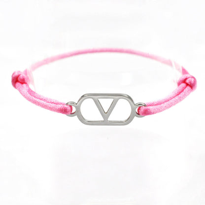 Cross-border source foreign trade hand-woven couple stainless steel Warren V bracelet hollow English letter bracelet adjustable