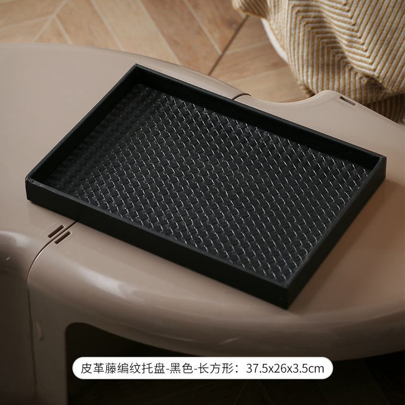 Light luxury leather pallet square living room model room high-end aromatherapy perfume cosmetics storage tray ornament