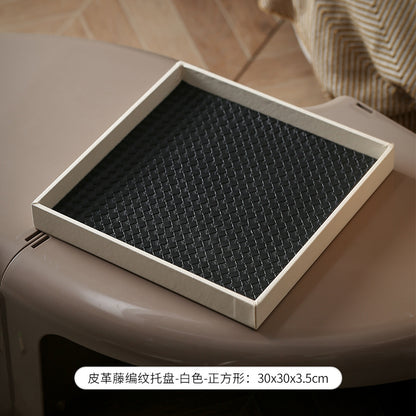 Light luxury leather pallet square living room model room high-end aromatherapy perfume cosmetics storage tray ornament