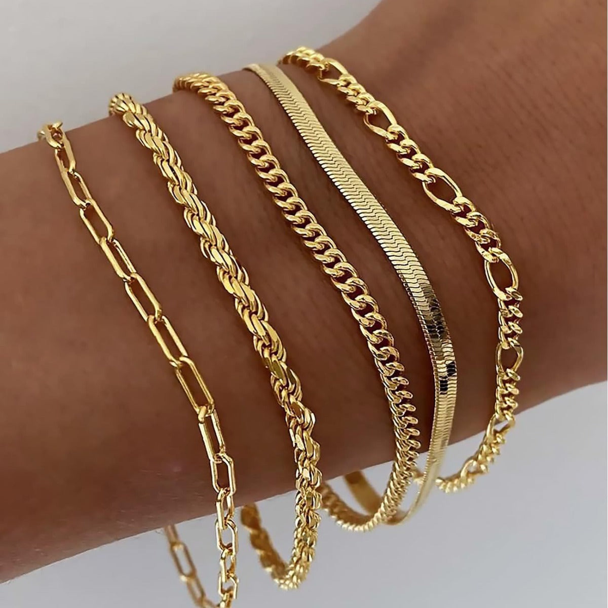 European and American cross-border simple five-piece bracelet men's hip hop niche metal chain set multi-layer chain simple bracelet