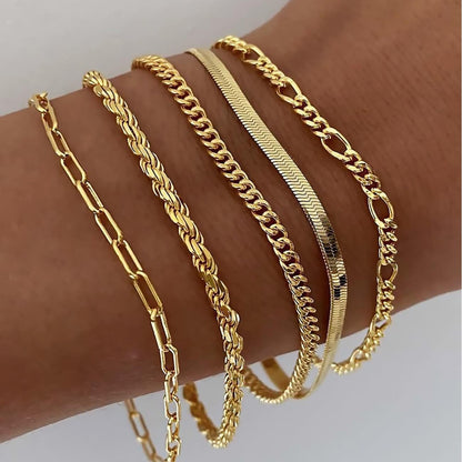 European and American cross-border simple five-piece bracelet men's hip hop niche metal chain set multi-layer chain simple bracelet