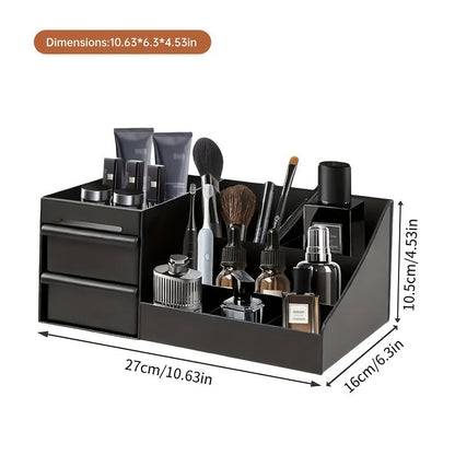Desktop Cosmetics Organizer Black Storage Box with Drawers Bathroom Cosmetic Shelf Lipstick Box