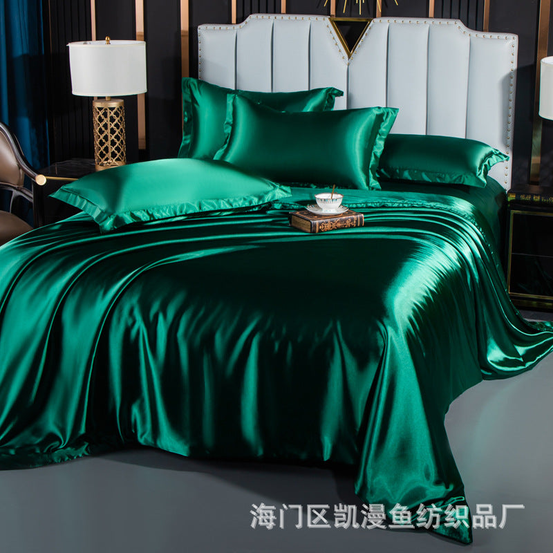 European-style satin four-piece set, Nantong City home textile wholesale, solid color silk silk duvet covers, bed sheets, covers, bedding