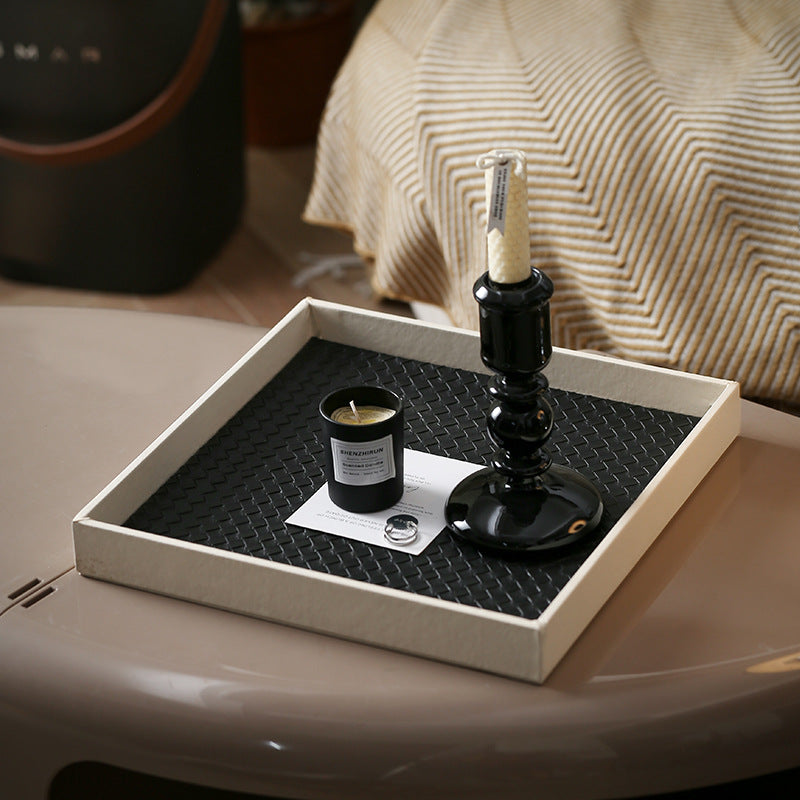 Light luxury leather pallet square living room model room high-end aromatherapy perfume cosmetics storage tray ornament