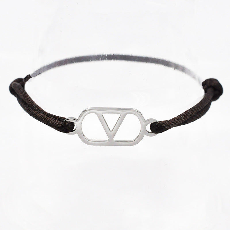 Cross-border source foreign trade hand-woven couple stainless steel Warren V bracelet hollow English letter bracelet adjustable
