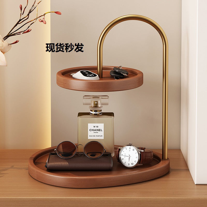 Storage display rack retro bedroom household bamboo and wood jewelry entrance aromatherapy key tray desktop bean storage