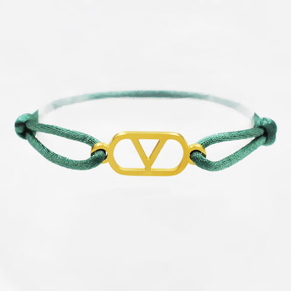 Cross-border source foreign trade hand-woven couple stainless steel Warren V bracelet hollow English letter bracelet adjustable