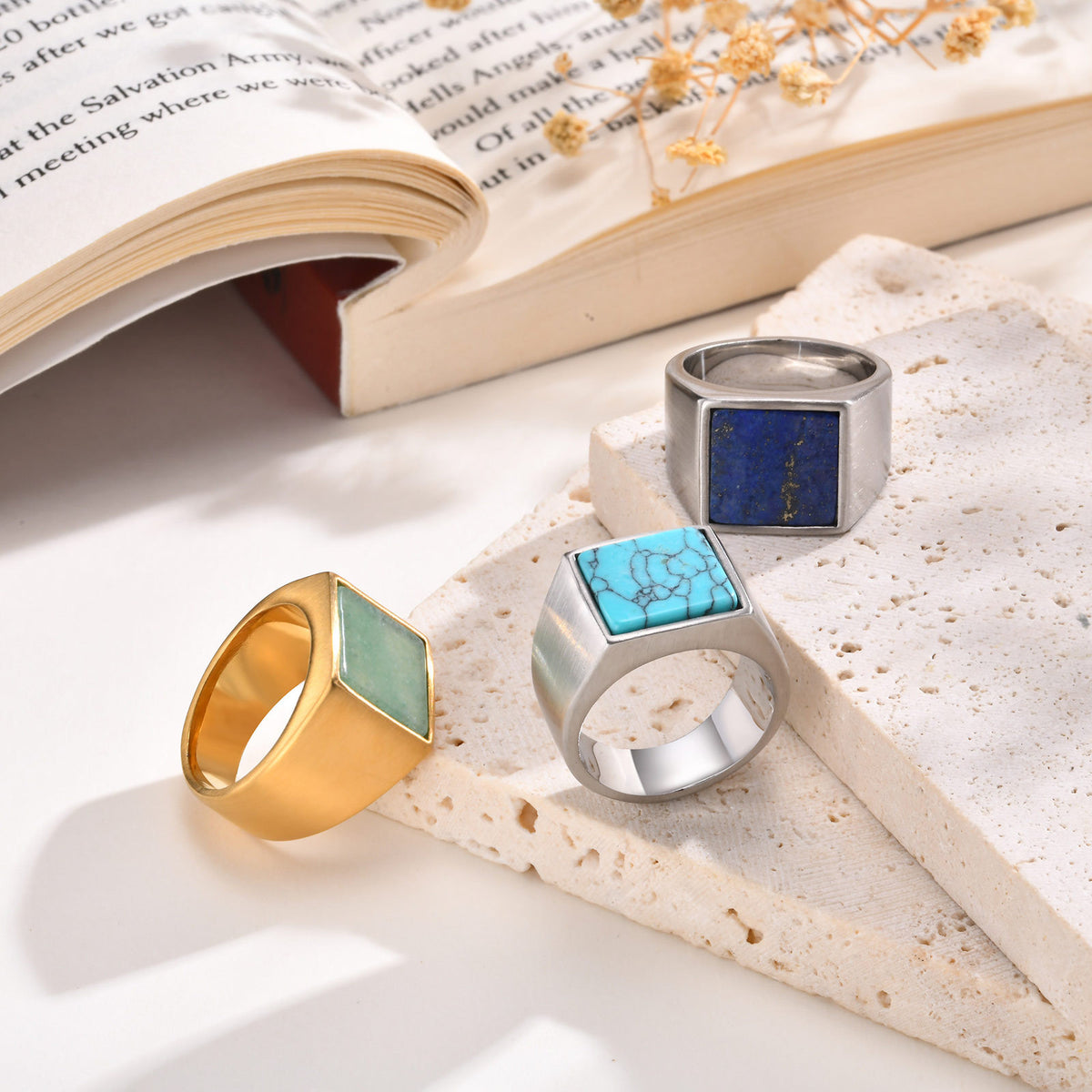 Natural Stone Square Signet Ring