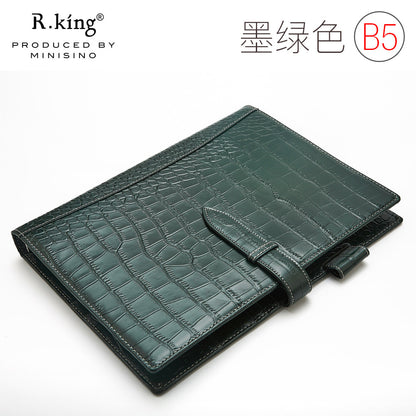 r.king Pinshi B5A5 loose-leaf crocodile pattern cowhide handbook, leather note, office stationery, business notebook