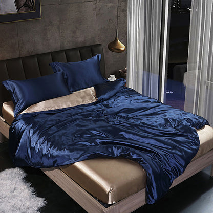 Luxury silk four-piece set double-sided mulberry silk satin quilt cover ice silk silk sheets bedding wholesale
